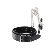 Load image into Gallery viewer, Black Cucky Sissy Collar With Nipple Clamps
