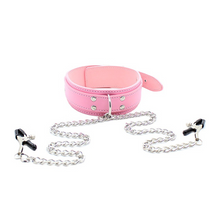 Load image into Gallery viewer, Cucky Sissy Collar With Nipple Clamps