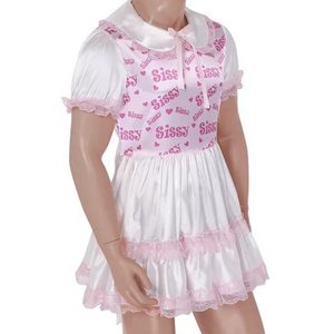 Sissy Sophia: Pink Satin Lacy Sissy Dress