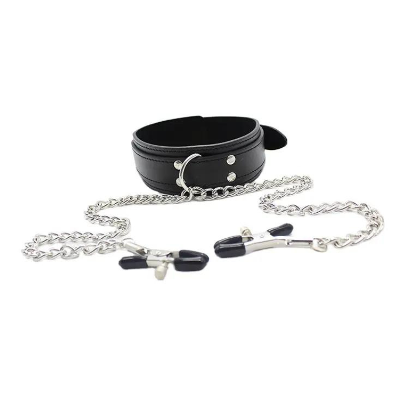 BDSM collar with nipple clamps