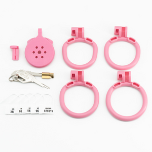 Flat Pink Chastity Cage With 4 Rings