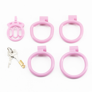 Pink Chastity Cage With 4 rings