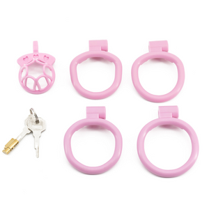 Sissy Pink Chastity Cage with 4 rings