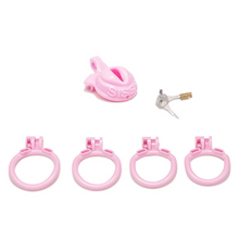 Load image into Gallery viewer, Pink Pussy Shaped Chastity Cage with 4 Ring Sizes