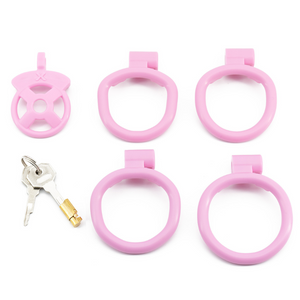 Flat Pink Chastity Belt with 4 rings