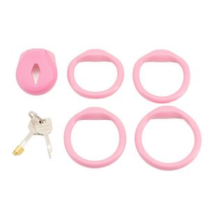 Flat Pink Cock Cage With 4 Rings