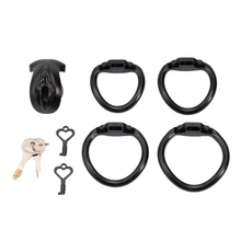 Load image into Gallery viewer, Black Vagina shaped chastity cage with 4 rings