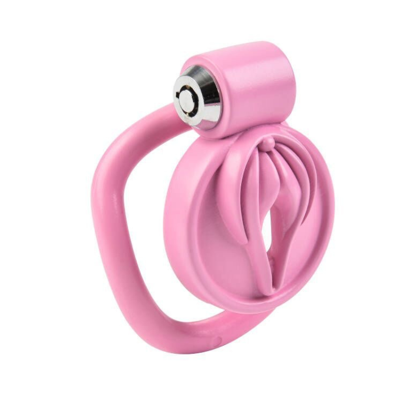 The Sissy Humiliator: Micro Pussy Shaped Chastity Cage Pink Color