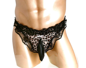 Leopard Print Sissy Panties With Cock Sleeve Pouch