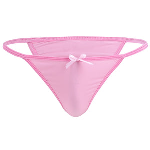Pink Sissy Thong Panties With Cute Bow