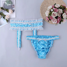 Load image into Gallery viewer, Frilly Blue Two Piece Panty Cross Dressing Set For Men