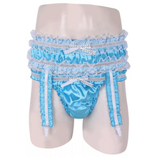 Load image into Gallery viewer, Frilly 2 Piece Garter Belt Panty For Men