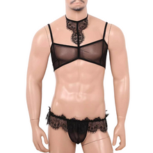 Load image into Gallery viewer, 2 Piece Black Sissy Set With Choker &amp; G-String Panties
